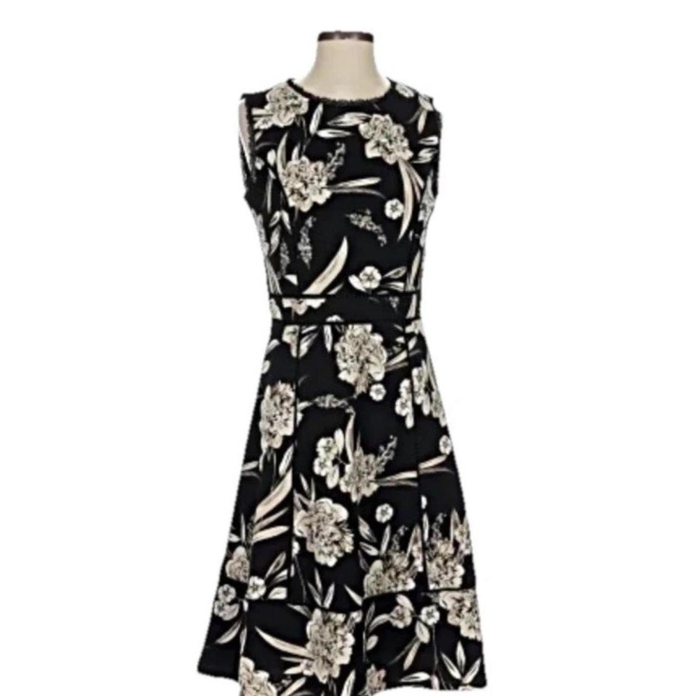 Karl Lagerfeld black floral midi dress with lace up detail Size 2